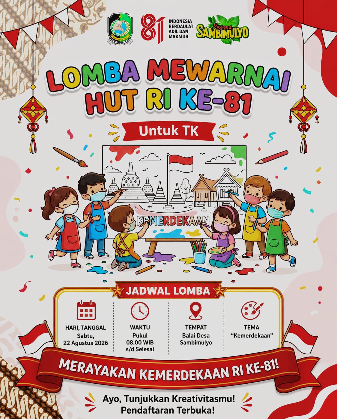 LOMBA MEWARNAI KHUSUS ANAK TK DESA SAMBIMULYO SIAP DIGELAR