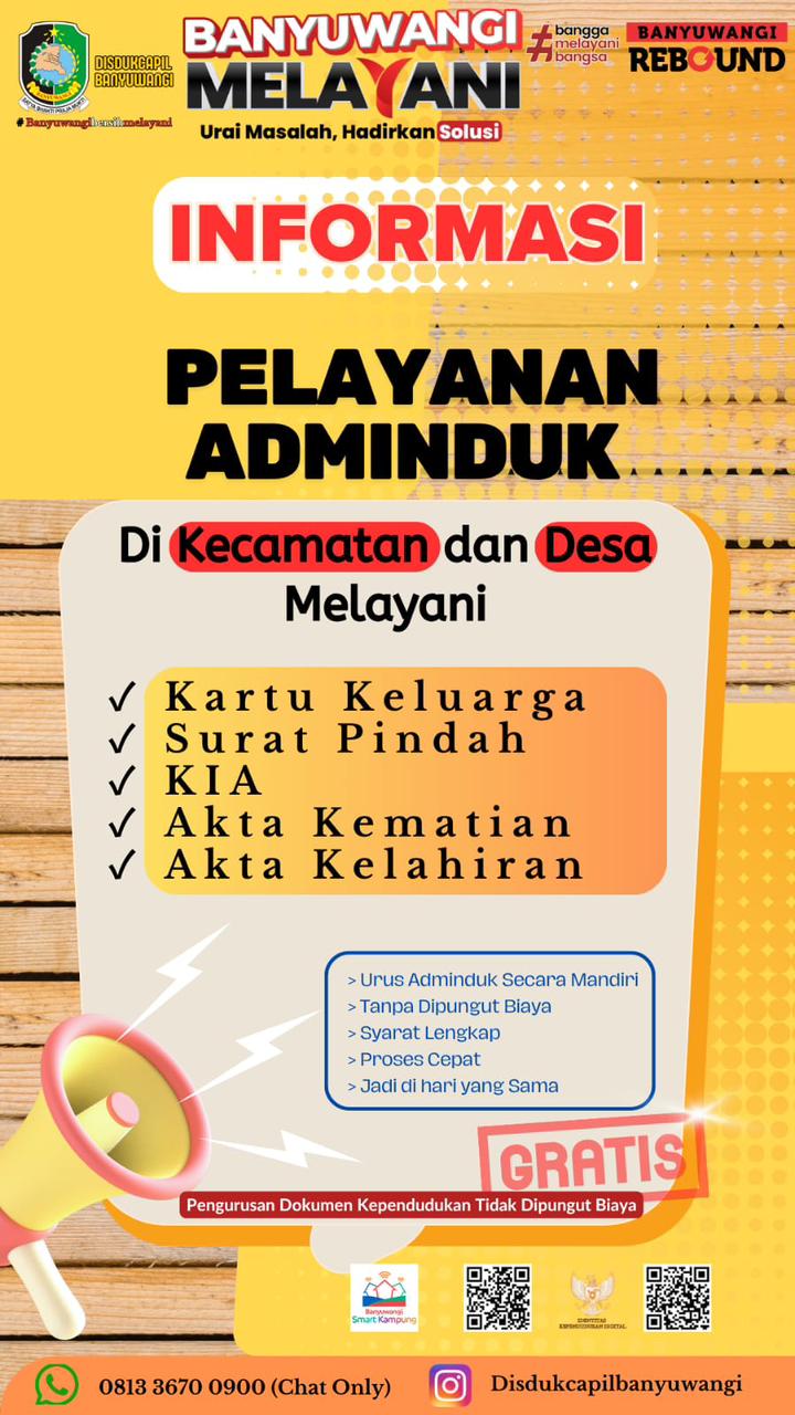 Warga Banyuwangi Bisa Urus Adminduk di Kecamatan dan Desa, Gratis dan Cepat!